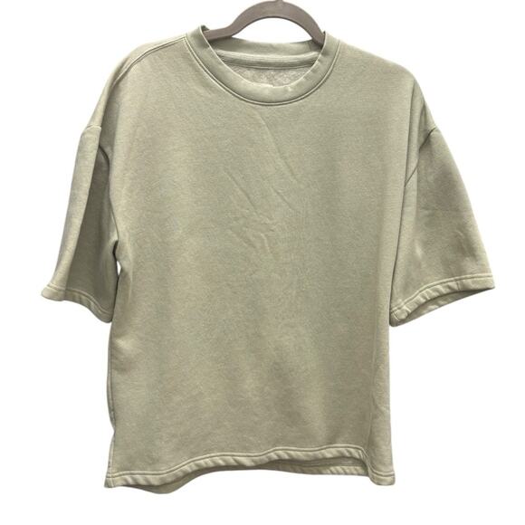 American Garage Oversized Sage Green Short Sleeve Fleece Sweatshirt Small NWOT - Picture 1 of 7